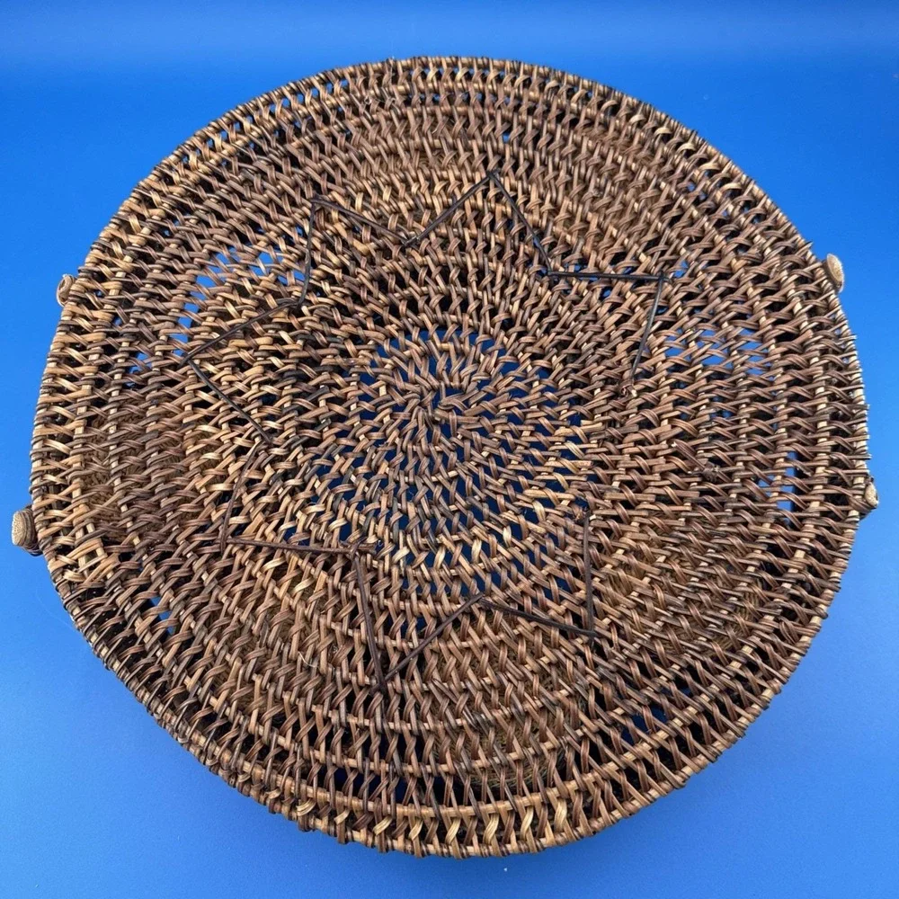 Vintage Wicket Grass Drink Tray Wicker Basket for Glasses Bohemian